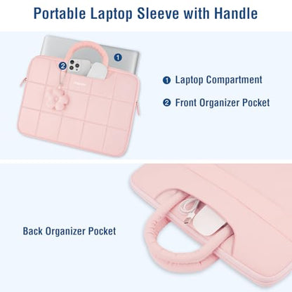 MOSISO Laptop Case 13.3 inch,13-13.3 inch Puffy Laptop Sleeve Compatible with MacBook Neo 13/Air 13 13.6/Pro/Pro 14,HP Dell ASUS Lenovo,Rectangle Quilted Bag with Handle&Flower Pendant, Pink - color: Pink, size: 13.3 inch