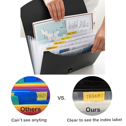 2 Pack 7 Pockets Accordion File Organizer, TRANBO Letter Size/A4 Expanding File Folder with Index Tabs, Expandable Plastic Document Organizer for Business Travel School Office Home, Black - style: 2 Pieces Black