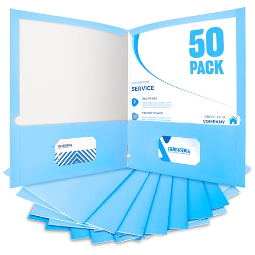 BIBRADAA® 50 Packs Blue Folders with Pockets,File Folder with Pockets Fit Letter Size Paper,File Folders Letter Size,Durable Paper Folders for School, Office, Business.(50, Light Blue) - color: Light Blue