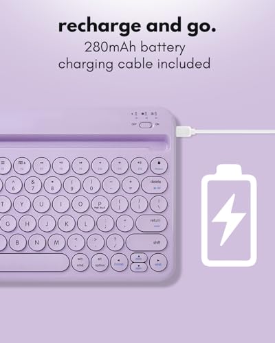 Macally Small Wireless Bluetooth Keyboard for iPad mini/Air/Pro, iPhone, Tablet, and Phone - 78 Key iPad Keyboard with Built-in Stand - Universal Compatible Multi Device - Purple - color: Purple