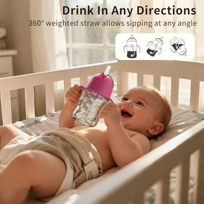 Evorie Tritan Weighted Straw Cup Baby Training Cup, Spill Proof, 7 Oz, 6M+ | BPA & BPS-Free, First learning cup, 360° drinking, Dishwasher safe, Durable Sippy Cup, Strawberry - color: Strawberry