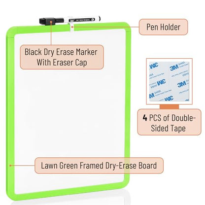 Mr. Pen- Dry Erase Board, 14” x 11” with a Black Dry Erase Marker | Lawn Green Frame, Small Mini White Board for Students, Fridge, Wall, Locker, Includes Double Sided Tapes - color: Lawn Green