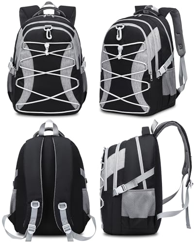 BLUEFAIRY Middle High School Backpack for Boys Girls Large Bookbag with Laptop Compartment Back to School Book Bags for Teens Teenagers Mochilas Escolares para Niños Niñas (Black/Gray, Solid) - color: Black/Gray