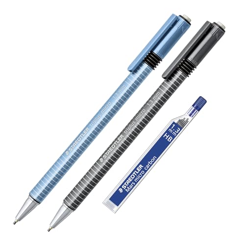 STAEDTLER Triplus Micro Mechanical Pencils, 1.3mm #2 Lead with Twist Eraser, Ergonomic Triangular Grip, Includes 6 Refills, Break-Resistant Lead, 2-Pack - size: 3 Count (Pack of 1)