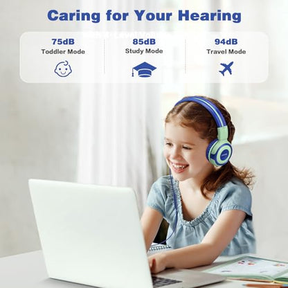 SIMOLIO Stereo Wired Headphones Teens Adult Kid Youth w/Mic & Volume Control & Volume Limited & Share Port & 3.5mm Jack, Safe Volume Durable Foldable Headset for Online School Gaming PC Laptop Travel