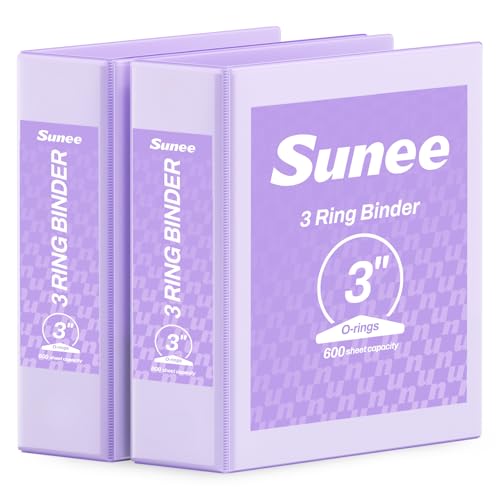 SUNEE 3 Ring Binder 1 Inch 2 Pack, Clear View Binder Three Ring PVC-Free (Fit 8.5x11 Inches) for School or Office Supplies, Purple - color: Purple, size: 3 Inch