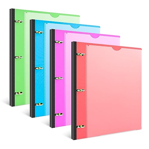 INFUN Telescoping 3 Ring Binder - 4PCS, Flexible Round Binder with Customizable Front Cover and Clear Catalog Pocket, Holds 8.5x11 inch Paper - color: Red+pink+ Blue+green, size: 0.75 Inch, style: With Clear Front Pocket - 4 PCS