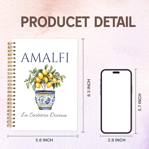KAOWT Amalfi Coast Italian Lemon Notebook Journal, Mediterranean Tile Notebooks for Note Taking, Coastal Beach Journal, Botanical Lemon Hardcover Spiral Notebook 5.5x8.3in - color: Summer notbook-flowerpot lemon
