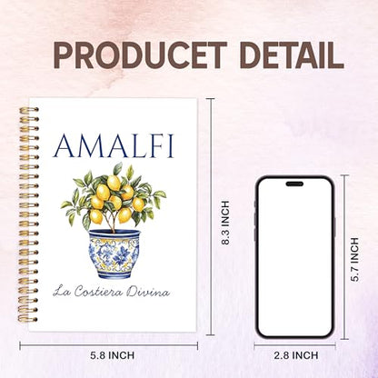 KAOWT Amalfi Coast Italian Lemon Notebook Journal, Mediterranean Tile Notebooks for Note Taking, Coastal Beach Journal, Botanical Lemon Hardcover Spiral Notebook 5.5x8.3in - color: Summer notbook-flowerpot lemon