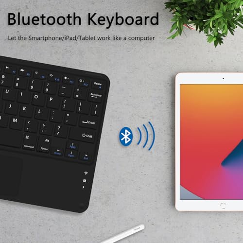 for Bluetooth Keyboard Touchpad Built, Cute Tablet Stand Adjustable & Foldable, Wireless Rechargeable Bluetooth for iPad, iPad Pro/Mini/Air, Samsung Xiaomi Tablets, etc -Pure Black - color: C-Touchpad Keyboard-Pure BLACK
