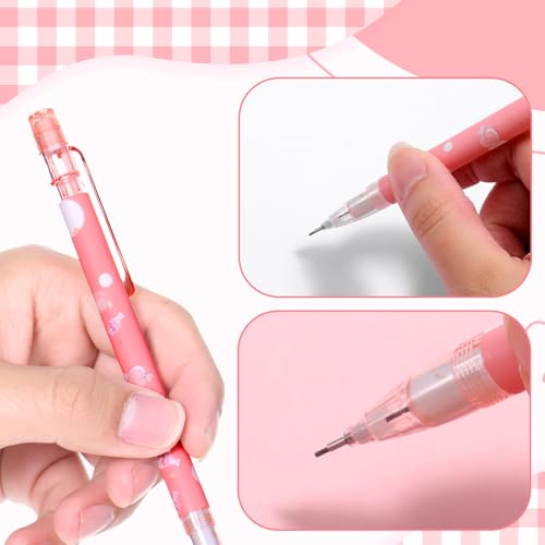 TIESOME 8 Pcs Kawaii Mechanical Pencils Set with Refill Leads & Erasers, 0.5mm/0.7mm Pink Cute Mechanical Pencils for School Office Supplies (Plastic)