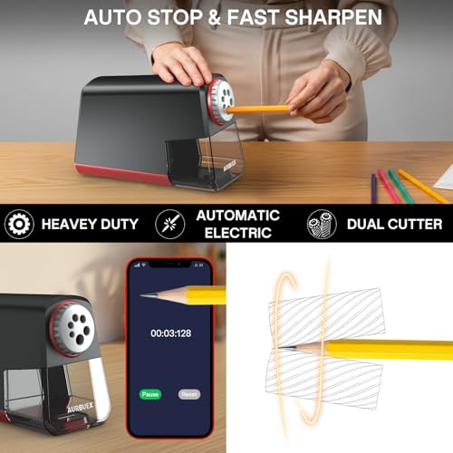 Heavy Duty Electric Pencil Sharpener S280, 6-Hole for Classroom Use | Auto Stop, 3s Sharpening, Dual Cutter, Large Shavings Bin, Safety Switch, Non-Slip Feet, 6-12mm,Office/Home Pencil Sharpener