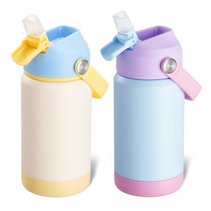 Kerilyn 12oz Water Bottle 2 Pack, Stainless Steel Insulated Water Bottle Bulk with Straws Leak-Proof,BPA Free, 2 Piece Set Cloud & Skyblush - color: A. Cloud & Skyblush