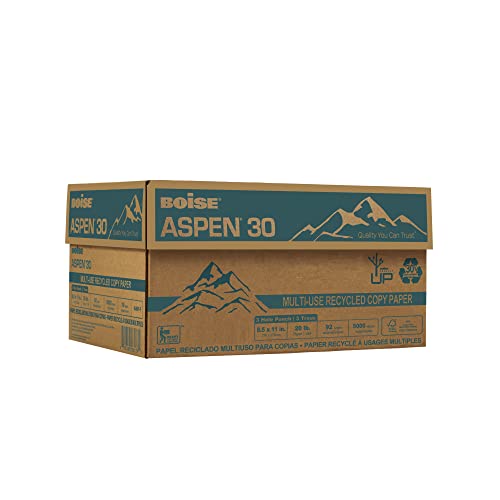 Boise® ASPEN® 30 3-Hole Punched Multi-Use Printer & Copy Paper, 10 Reams, White, Letter (8.5" x 11"), 5000 Sheets Per Ca