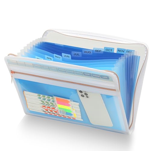 H4D 13 Pocket Expanding File Folder Organizer, Blue, 8.5-x-11-inch | Zippered, Front Clear Pouch, Letter Size Paper, A4 Paper, Fit for Documents - color: Blue