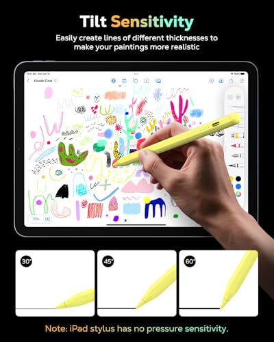 MoKo Pencil for iPad (A16) 11th 10th Gen, Stylus Pen for 2018-2026 Apple iPad 11/10/9/8/7/6/A16, Mini 7/6/5, Air M3/M2 11"/13"/5/4/3, Pro M4 13"/12.9"/11" Tilt Sensitivity, USB-C Fast Charging, Yellow - color: Yellow
