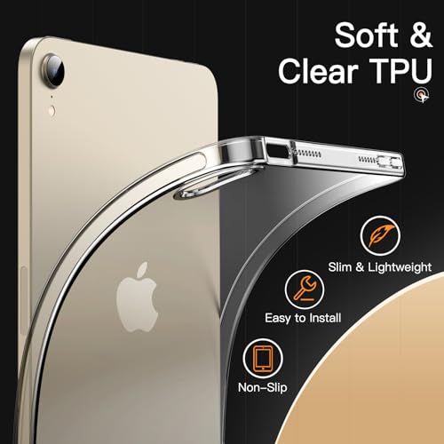 JETech Case for iPad mini (A17 Pro, 2024 Model, 7th Generation) / mini 6 (2021 Model, 6th Generation), Soft TPU Transparent Slim Shockproof Tablet Cover (Clear) - color: Clear, size: iPad mini A17 Pro / mini 6