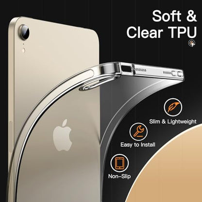 JETech Case for iPad mini (A17 Pro, 2024 Model, 7th Generation) / mini 6 (2021 Model, 6th Generation), Soft TPU Transparent Slim Shockproof Tablet Cover (Clear) - color: Clear, size: iPad mini A17 Pro / mini 6