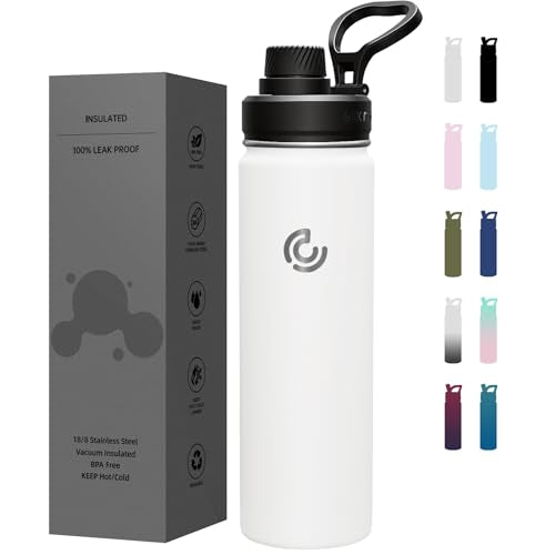 Sports Water Bottle 22oz, Insulated Water Bottle with Handle,Stainless Steel,Simple Modern,Suitable for Travel, School, Boy, Girl(White) - color: White, size: 22 Ounces