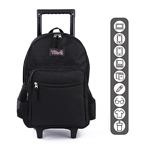 Tilami Rolling Backpack 18 inch Double Handle Wheeled Laptop Boys Girls Travel School Children Luggage Toddler Trip, Black - color: Black