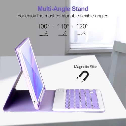 AHYWTAN Keyboard Case for iPad 9/8/7th Gen 10.2’’,Case with Keyboard ipad 10.2 inch,Detachable Bluetooth Keyboard with Pencil Holder,Purple - color: Purple