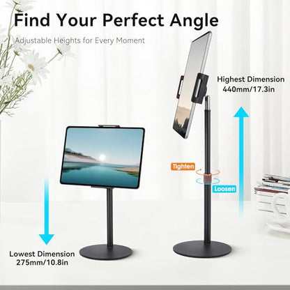 Tablet Stand Holder, Height Adjustable Portable Monitor Stand, 360 Degree Rotating, Aluminum Alloy Cradle Mount Dock for 4.7"-15.6" Screen iPhone Samsung, iPad, Kindle, eBook Reader (932001A) (Black)