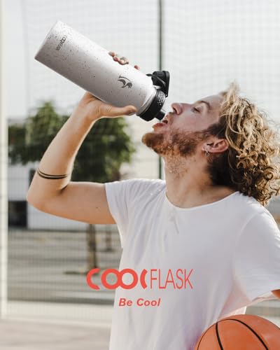 Coolflask 40 oz Water Bottle Insulated with Straw & 3 Leakproof Lids | Water Flask Stainless Steel Triple-Wall Vacuum,Cold 48+h,Dishwasher Safe,Wide Mouth, BPA-Free,Carrier Bag,for Gym,Hiking - color: Arctic White, size: 40 Ounces