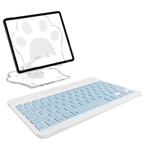 for Bluetooth Rechargeable Keyboard, Wireless Rechargeable for iPad, iPad Pro, iPad mini, iPad Air, Samsung Xiaomi Tablets, etc. (A-Keyboard-Light Blue, 250mm x 150mm) - color: A-Keyboard-Light Blue