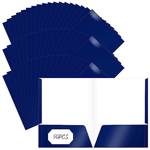 Jutom 50 Pcs 2 Pocket Glossy Paper Folders Glossy Paper Laminated Portfolios, Letter Size, Presentation Folders with Pockets for Office Teacher Worker Supplies(Blue Color) - color: Blue Color