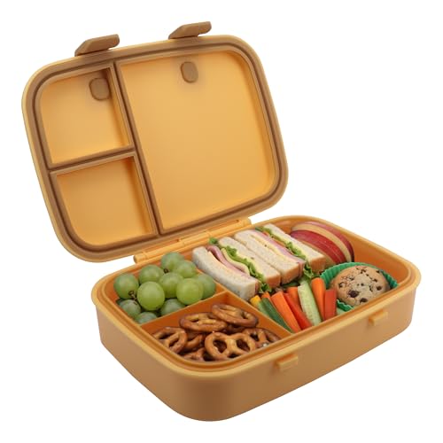 Kids Bento Explorer Lunch Box, 3 No-Mix Compartments, Microwave & Dishwasher Safe, Lightweight with Removable Tray, for Daycare, Preschool, School (Orange Light) - color: Orange Light