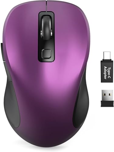 Trueque Wireless Mouse for Laptop, 2.4GHz Ergonomic Computer Mouse with Back & Forward Buttons, 3 Adjustable DPI Levels, 6 Buttons, Optical USB Cordless Mice for Windows PC (Purple, 1 Pack) - color: Purple, size: 1 Pack