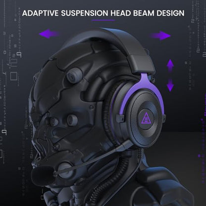 EKSA E900 Headset with Microphone for PC, PS4,PS5, Xbox - Detachable Noise Canceling Mic, 3D Surround Sound, Wired Headphone for Gaming, Computer, Laptop, 3.5MM Jack - color: Purple