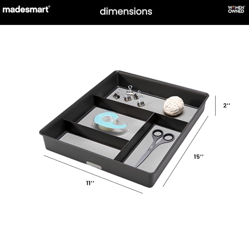 madesmart 4 Compartment Drawer Organizer, Multi Purpose Storage for Utensils, Office Tools, Cords, & Small Household Items, Tech Accessories, Arts & Crafts Supplies, Non Slip Lining, Granite