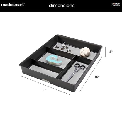 madesmart 4 Compartment Drawer Organizer, Multi Purpose Storage for Utensils, Office Tools, Cords, & Small Household Items, Tech Accessories, Arts & Crafts Supplies, Non Slip Lining, Granite