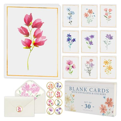 30 Premium Blank Cards with Envelopes & Stickers, 4x6 Inches | Elegant Floral Designs, Versatile and Blank Inside, Organized and Gift-Ready, Perfect for Any Occasion