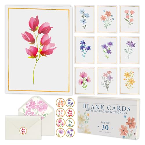30 Premium Blank Cards with Envelopes & Stickers, 4x6 Inches | Elegant Floral Designs, Versatile and Blank Inside, Organized and Gift-Ready, Perfect for Any Occasion
