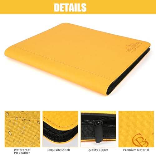 Toploader Binder,Toploader Hard Cases, 9-Pocket Pages Sleeves Hold up 288 Cards.Toploader Card Binder with Sleeves for “3×4” rigid，Card Holder(yellow1) - color: yellow1, size: 9 Pocket 288 Toploader
