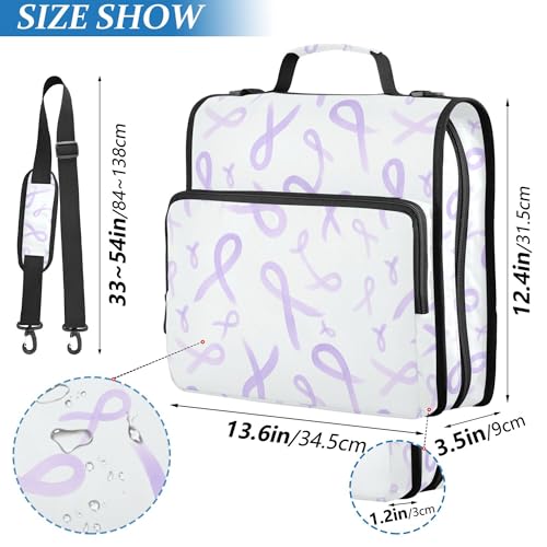Purple Bow Ribbons Zippered Binder Bag with Shoulder Strap & Handle Waterproof 1.5 Inch 3 Rings Pencil Cases Portfolio Binder Document Storage - color: Purple Bow Ribbons