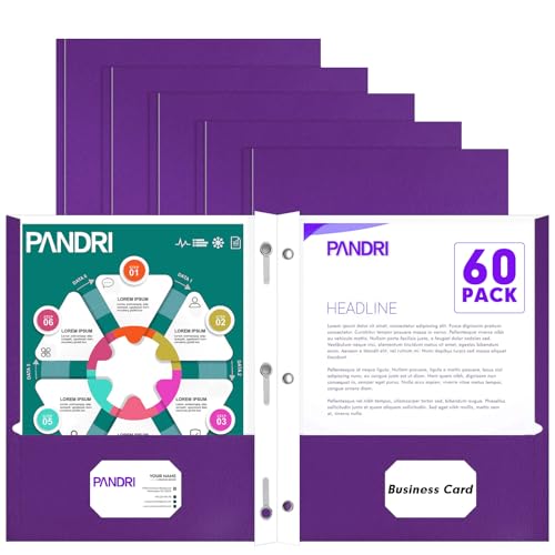 Two Pocket Folders, PANDRI 60 Pack Two Pocket Folders with Prongs, 3 Prong Folders Designed for Office and Classroom, Letter Size Purple - color: Purple