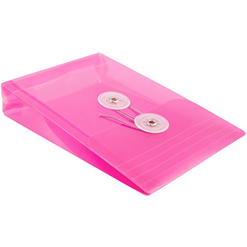 JAM PAPER Plastic Envelopes with Button & String Tie Closure - 4 1/4 x 6 1/4 - Fuchsia Pink - 12/Pack - color: Fuchsia, size: 4 x 6