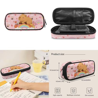 Capybara Backpack Set for Kids, 4 in 1 School Bag with Lunch Box, Pencil Case and Water Bottle Cover, for Primary School 2nd to 6th Grade Daily Activities - color: Boba Capybara Print