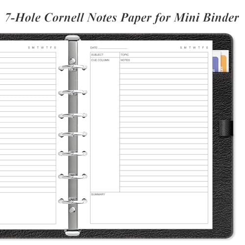 Cornell Notes Filler Paper for 3/7 Mini Binders - 50 Sheets/100 Pages Note Taking Loose Leaf Paper, 100 gsm, 5.8" x 8.3" - size: 1-Pack, style: 7-Hole/Desk Size 4
