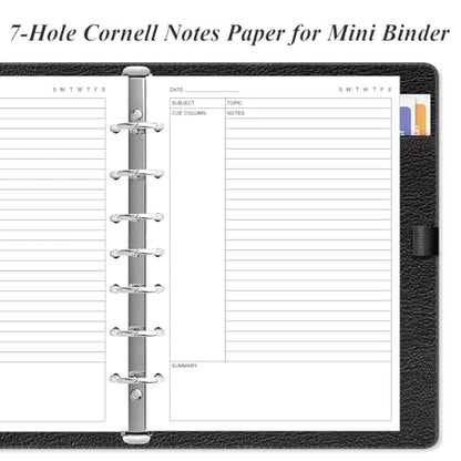Cornell Notes Filler Paper for 3/7 Mini Binders - 50 Sheets/100 Pages Note Taking Loose Leaf Paper, 100 gsm, 5.8" x 8.3" - size: 1-Pack, style: 7-Hole/Desk Size 4
