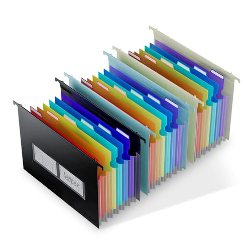 ThinkTex Plastic Expanding Hanging File Folders, 7 Innovative 1.2" Accordion Pockets, Large Capacity, Multi-Color Tabs, Letter Size for Filing Cabinet - 3 Packs 3 Colors - size: Letter Size, style: Letter Size 3 Packs-3 ColorsB