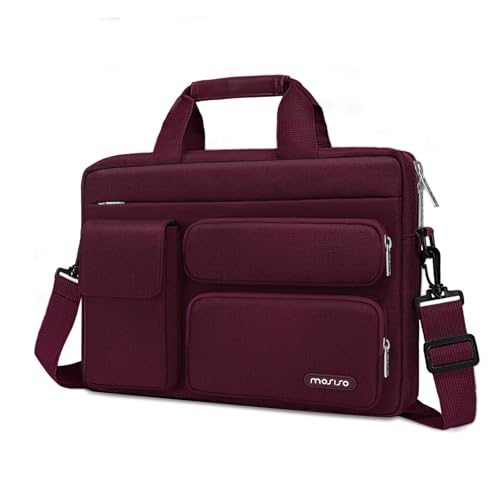MOSISO Laptop Shoulder Bag 15.6 inch, 15-15.6 inch Computer Bag | Compatible with MacBook Pro 16 inch, HP, Dell, Lenovo with 2 Raised&1 Flapover&1 Horizontal Pocket&Handle&Belt, Wine Red - color: Wine Red, size: 16 inch