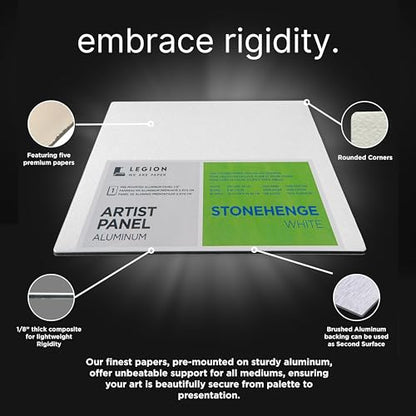 Legion Artist Panel, 1/8" Composite Brushed Aluminum with Stonehenge 100% Cotton White 250gsm Paper, 12 x 16 inches for Dry Media - size: 12 x 16