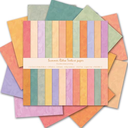 Scrapbook Paper 12x12 160gsm Double-Sided Patterned Decorative Papers for Scrapbooking, Junk Journaling, and Card Making, Ideal Scrapbook Supplies and Paper Craft Supplies 24 Sheets (Summer Retro) - color: Summer Retro
