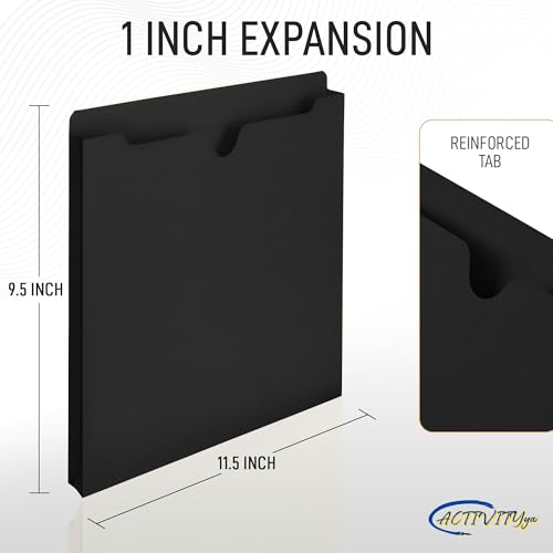 Black File Jackets, 1 Inch Expansion, Letter Size, Reinforced Straight-Cut Tab, 6 Pack - color: Black, style: 1 Inch Expansion