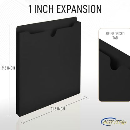 Black File Jackets, 1 Inch Expansion, Letter Size, Reinforced Straight-Cut Tab, 6 Pack - color: Black, style: 1 Inch Expansion