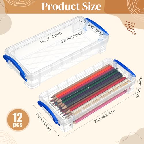 Gueevin 24 Pcs Large Capacity Plastic Pencil Box Clear Plastic Pencil Case Crayon Box with Snap Tight Lid Watercolor Pen Storage Brush Organizer Drawing Tools Container (Blue) - color: Blue